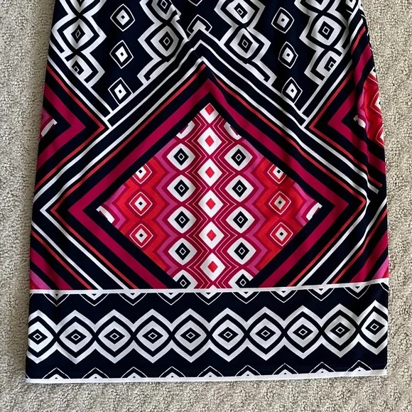 Joseph Ribkoff Abstract Print Sleeveless Sheath Dress Navy/Pink/White Size 4 - Picture 5 of 13